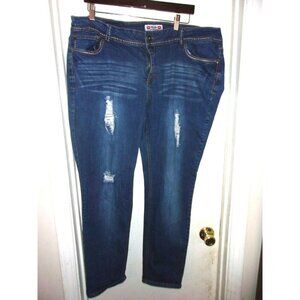 WAM What About Me Denim Blue Jeans‎ Destroyed Embroidered Beaded Pockets 24W